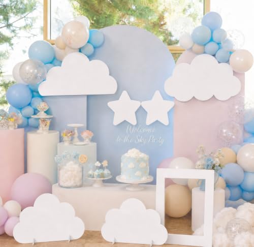 7Pcs White Cloud Standups for Baby Shower & Sky Theme Birthday with Support Stands - Cloud Decoration Set