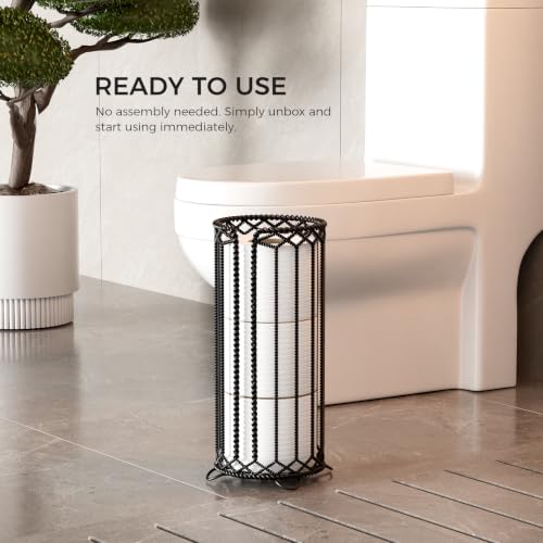 Freestanding Toilet Paper Holder Stand with Reserve Storage - Modern Bathroom Organizer