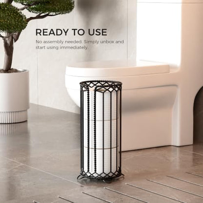 Freestanding Toilet Paper Holder Stand with Reserve Storage - Modern Bathroom Organizer