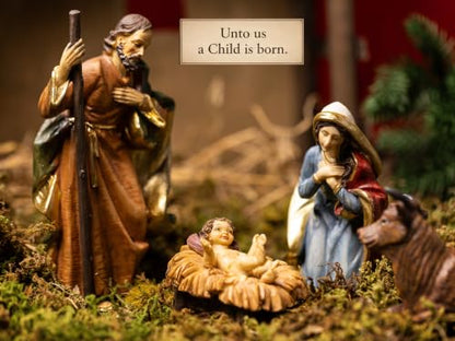 13-Piece Christmas Nativity Scene Set with Lighted Stable and Hand-Painted Figures