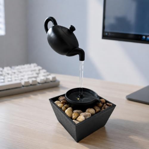 Floating Teapot Water Fountain with LED Lights - Zen Desktop Decor