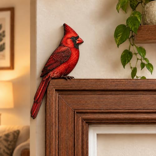 Wooden Bird Door Topper - Cardinal Bird Shape Corner Decor