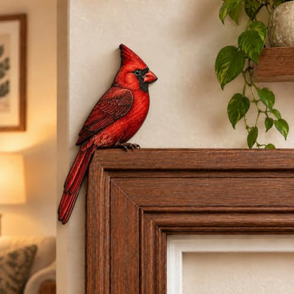 Wooden Bird Door Topper - Cardinal Bird Shape Corner Decor