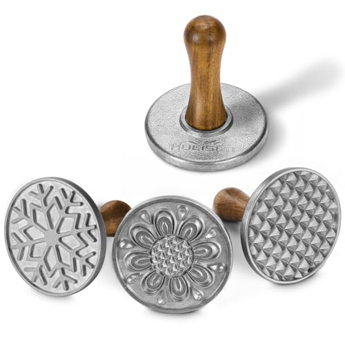 Cookie Stamps Set of 4 - Metal Cookie Press with Wooden Handles for Baking