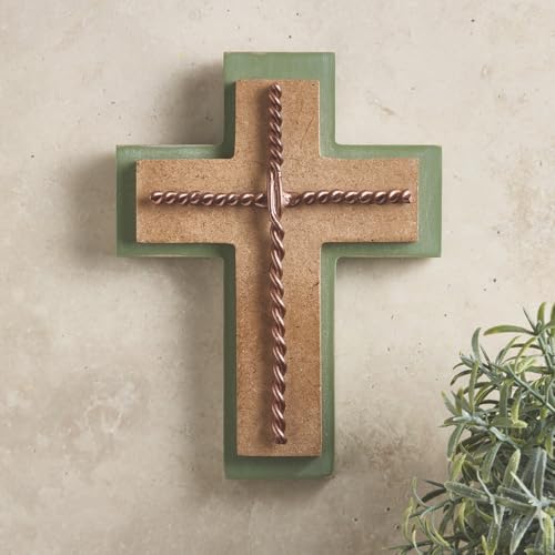 Rustic Sage Green Wall Cross with Twisted Iron Nails - 6 Inches