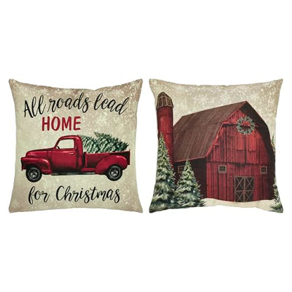 Christmas Farm Pillow Cover Set of 2 - 20x20 Inches Rustic Holiday Decor - Variation of THIS listing