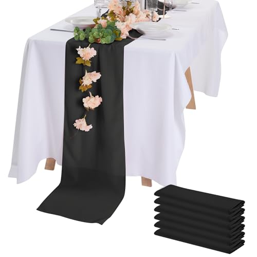 Peomeise 6 Pack Chiffon Table Runners 14x108 Inches - Black, Elegant Decor