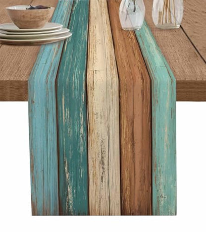 Cotton Linen Geometric Table Runner - Rustic Rectangular Plate Mat for Dining & Home Decor 13x108 inches