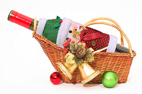 Christmas Wine Bottle Bags Set - Reusable Santa, Reindeer, Snowman & Bear Designs