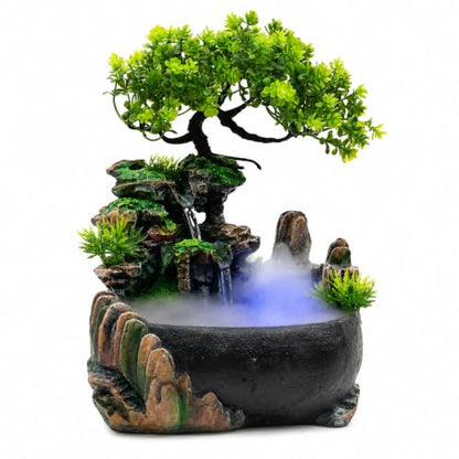11-Inch Tabletop Fountain with LED Mist and Rockery Waterfall - Indoor Decor