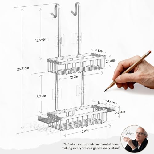 Over-the-Door Shower Caddy Silver with Double Soap Holder and Hooks - Rustproof Aluminum