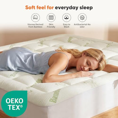 Twin Size Bamboo Rayon Mattress Topper with Deep Pocket Fit