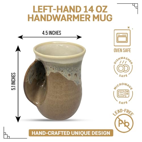 Left Hand Clay in Motion Hand Warmer Coffee Mug 14 Oz Desert Sand