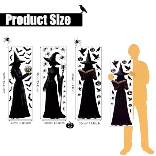 Halloween Window Clings Decor - Large Witch Silhouettes for Glass Windows, Indoor & Outdoor Party Decorations