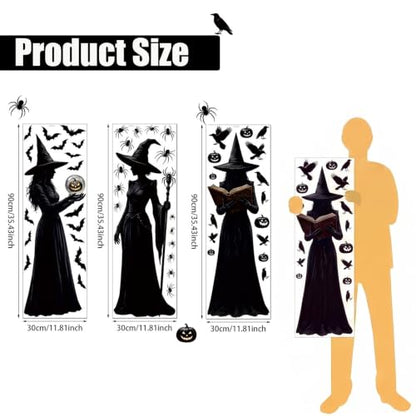Halloween Window Clings Decor - Large Witch Silhouettes for Glass Windows, Indoor & Outdoor Party Decorations