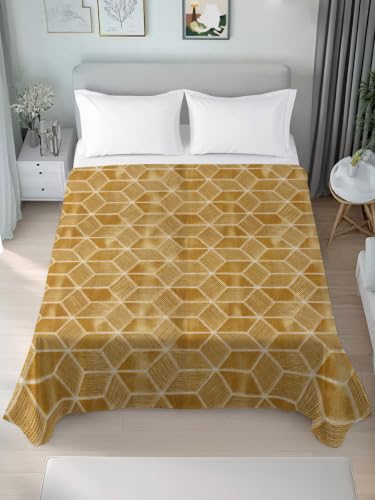 Queen Size Flat Sheet Only - Retro Brown Geometric Rhombus Bed Topper, Soft Microfiber Breathable Bedding, Hotel Luxury Style, Variation: Gold, Honey, Amber, Tan