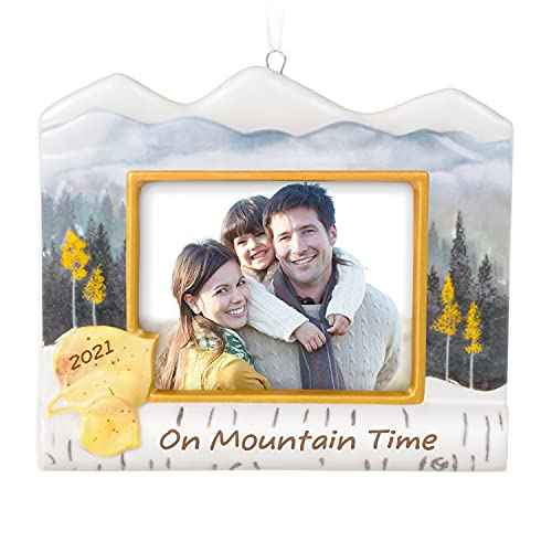 Hallmark Keepsake Christmas Ornament 2021 Year-Dated, On Mountain Time Photo Frame, Porcelain