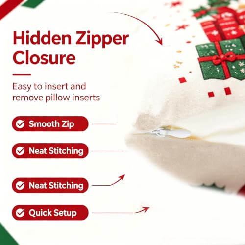 Christmas Throw Pillow Covers Set of 4 18x18 Inch Holiday Decor