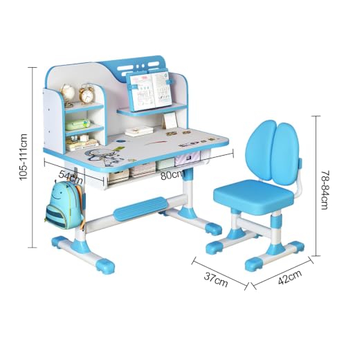 Kids Study Desk and Chair Set with Adjustable Height, Ergonomic & Durable