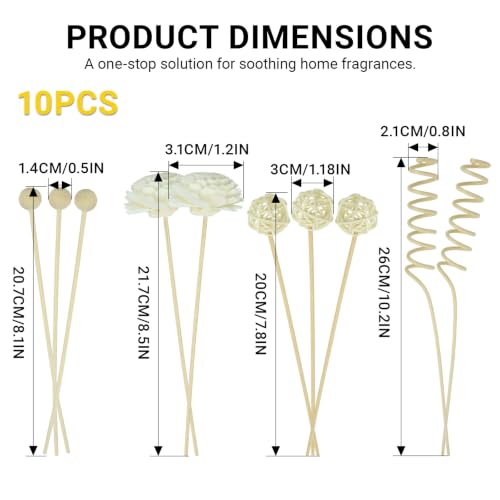 10 Inch Natural Rattan Reed Diffuser Sticks Set with Decorative Flowers