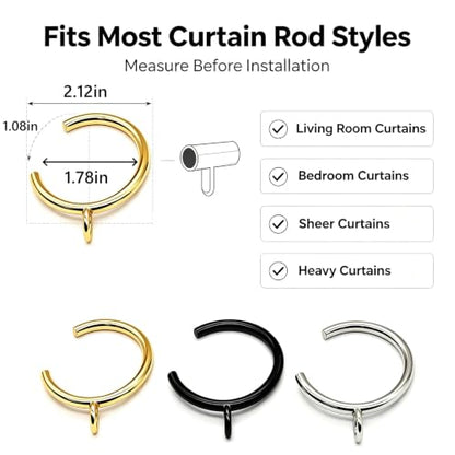 Black Gold C-Shaped Curtain Rings 1.25-inch 30-Pack for Rods
