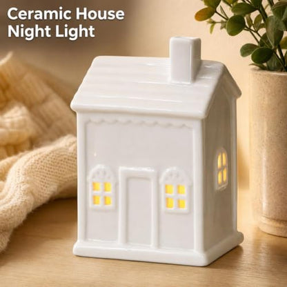 Ceramic Christmas Village Houses Set with LED Lights, Miniature Trees & Snow - G# / 1pcs