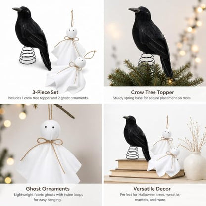 Halloween Tree Topper and Ghost Ornament Set - Spooky Indoor Decor