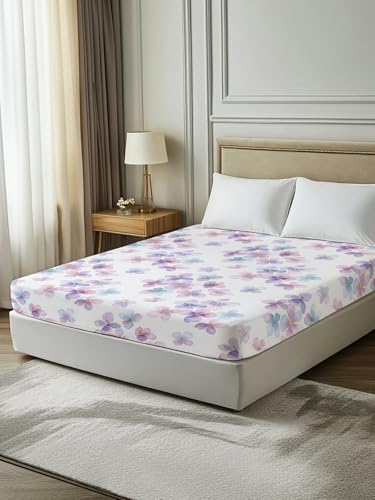 Full Size Flat Sheet for Bed - Purple Pink Flowers Microfiber 81x96 with Variation