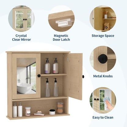 IDEALHOUSE Wall-Mounted Medicine Cabinet with Mirror - Oak Variation