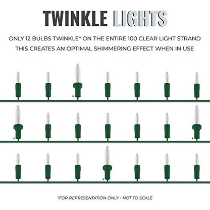 Vermont 612 Clear Incandescent Christmas Twinkle Lights on Green Wire - 100 LEDs
