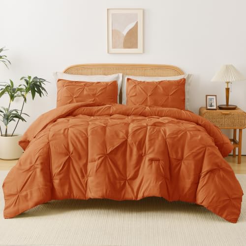 Orange Queen Size Pintuck Comforter Set 3 Pieces All Season Bedding