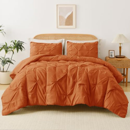 Orange Queen Size Pintuck Comforter Set 3 Pieces All Season Bedding