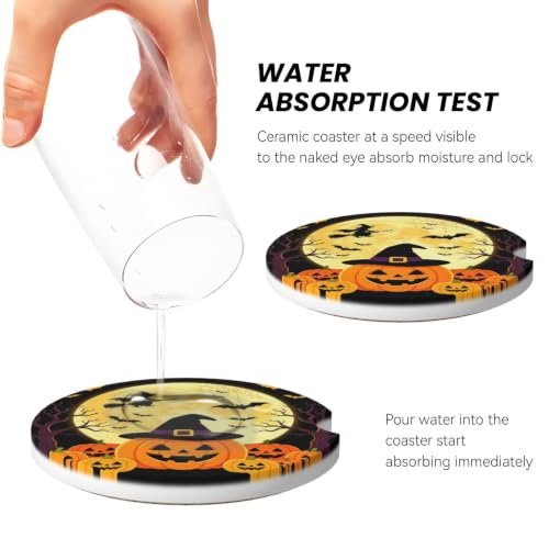 Halloween Pumpkin Car Coasters for Cup Holders - Yellow, 2.56 Inch Set