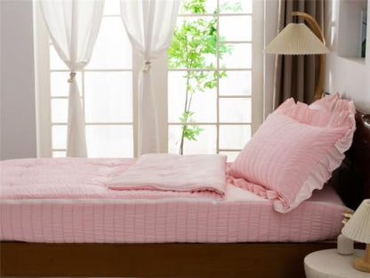 Pink Seersucker Zipper Bedding Set for Girls Twin - Farmhouse Comforter