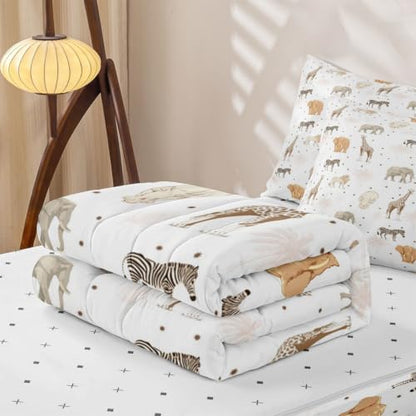 Feelyou Safari Animals Zipper Comforter Set Twin White Yellow Kids Bedding
