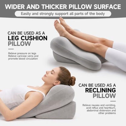 24-Inch Light Gray Back Pillow with Adjustable Headrest - Ergonomic Support for Sitting & Reclining