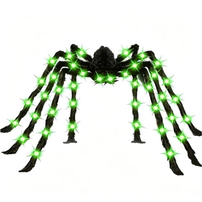 Anditoy 6.6ft Light Up Halloween Spider - Giant Realistic Scary Hairy Decor with Green LEDs for Outdoor Indoor Yard Party