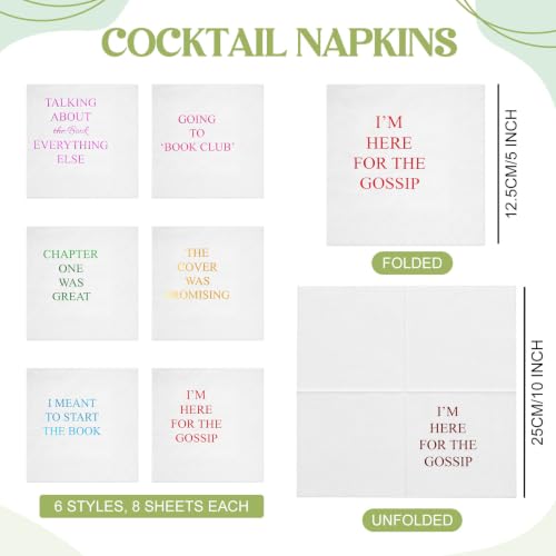 Book Club Napkins Set of 48 - 5x5 Inch Cocktail Paper Napkins with Humorous Quotes