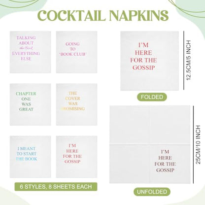 Book Club Napkins Set of 48 - 5x5 Inch Cocktail Paper Napkins with Humorous Quotes