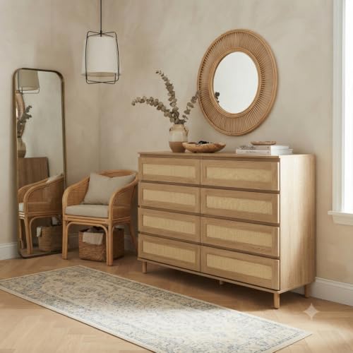Garvee Rattan 7-Drawer Dresser for Bedroom & Nursery - Natural Finish