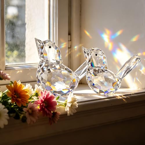 Clear Crystal Bird Figurines Set - Glass Collectibles for Home Decor & Gift