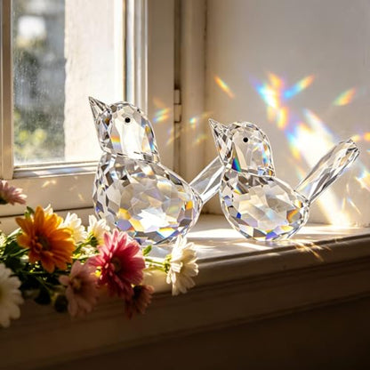 Clear Crystal Bird Figurines Set - Glass Collectibles for Home Decor & Gift