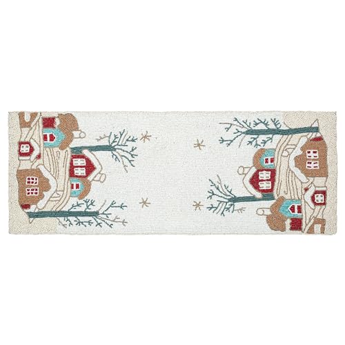 Lightnpro Poinsettia Beaded Table Runner - White Red Multi 13x36 Inch Holiday Decor