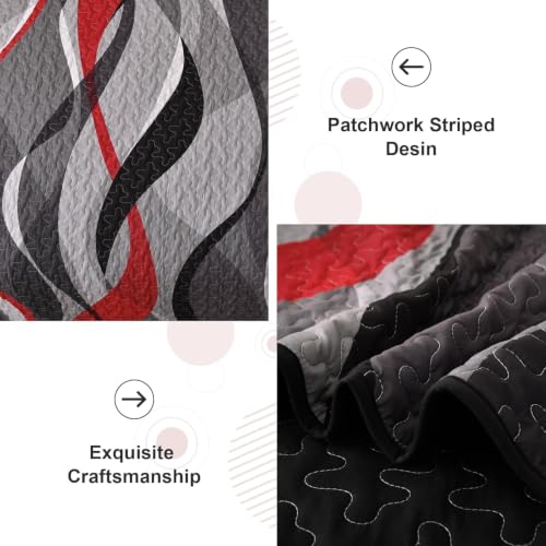 California King Quilt Set Red & Grey Stripe Bedding with Pillowshams - Anibedding Classic Line