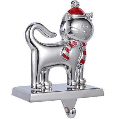 Christmas Stocking Holders Set for Mantel - Cute Cat Design Heavy Metal Hooks