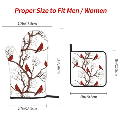 Winter Cardinal Oven Mitts and Pot Holders Set - Birds Cardinal Variation