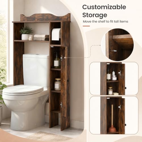 GIANTEX Over-The-Toilet Storage Cabinet with 1-Door Side Storage Rustic Brown