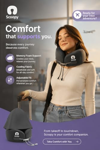 Travel Hooded Neck Pillow Memory Foam with Adjustable Hood & Washable Cover