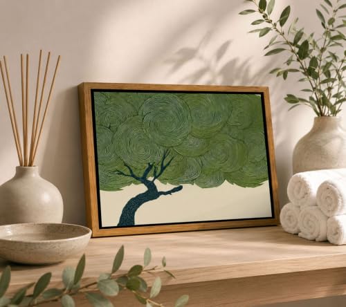 Bonsai Tree Wall Art Canvas - Framed Japanese Zen Decor, 10 x 8 Inches