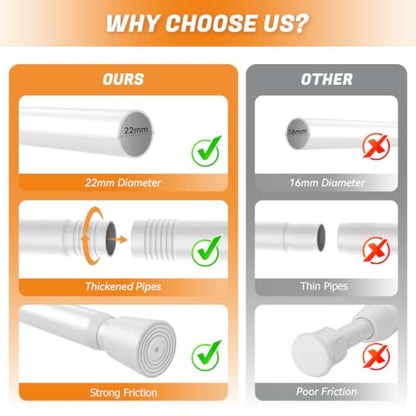 White Tension Shower Curtain Rod 29.5-39 Inch, 7/8 Inch Diameter, Splicing
